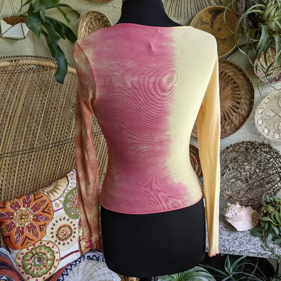 Free People XS Tie Dye Long Sleeve Top Asymmetrical Drawstring Tee - Picture 5 of 14